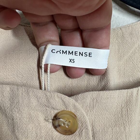 Commense Size XS Button Front Shirt Dress Tan Cotton Tie Waist Pockets Tie Back - Picture 6 of 9